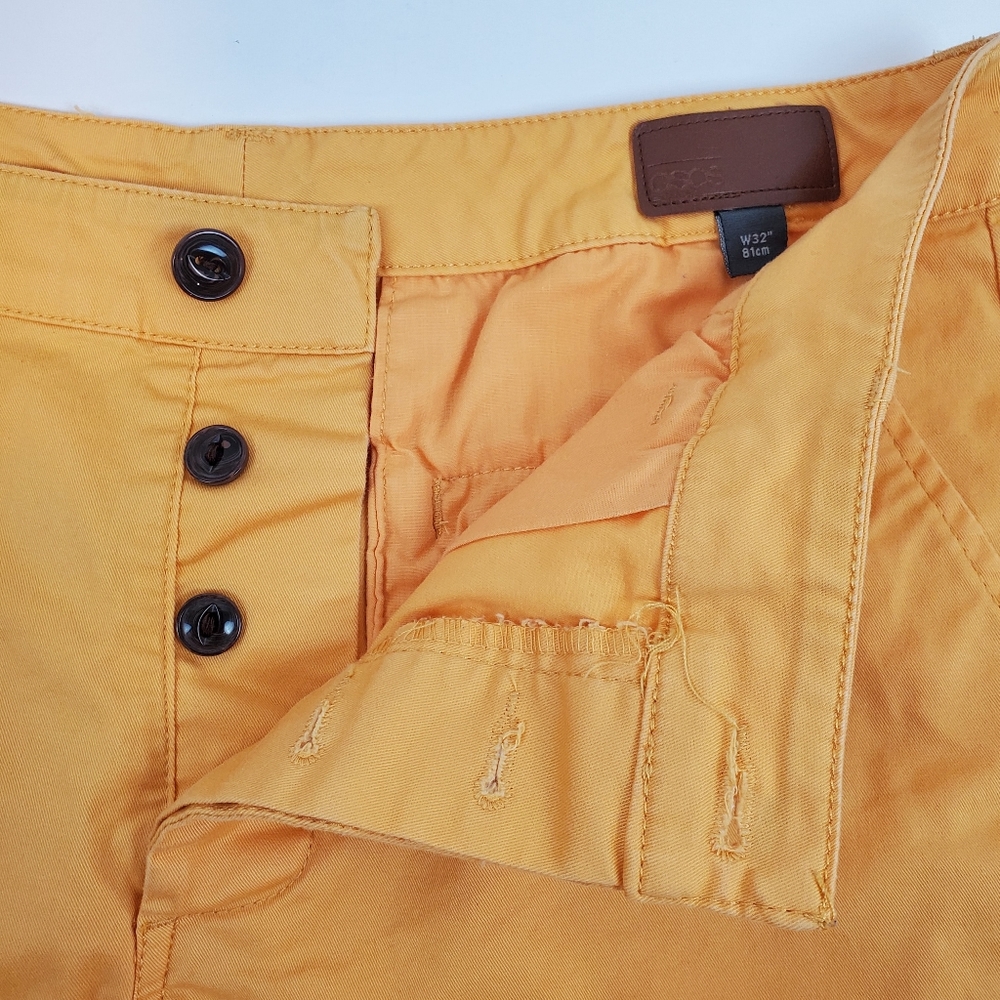 ASOS Yellow Chino Shorts Size 32 Mens Cotton Stretch - Picture 3 of 6